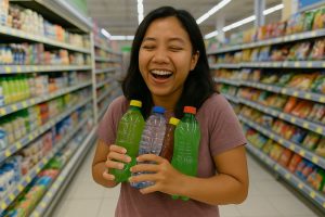Wanita Membawa Minuman Kemasan
